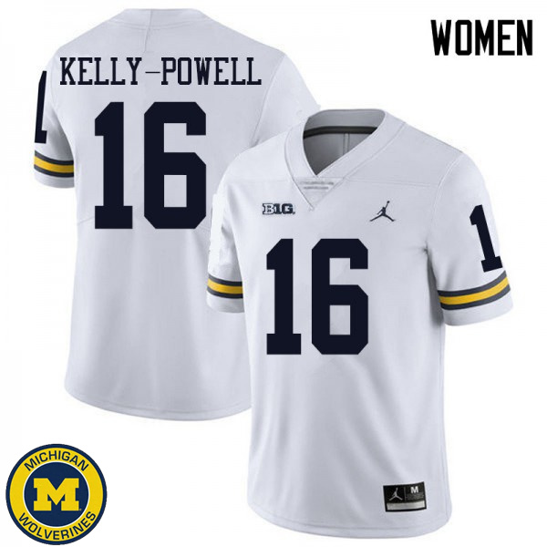 Womens Michigan Wolverines #16 Jaylen Kelly-Powell White Jordan Brand Replica Jersey